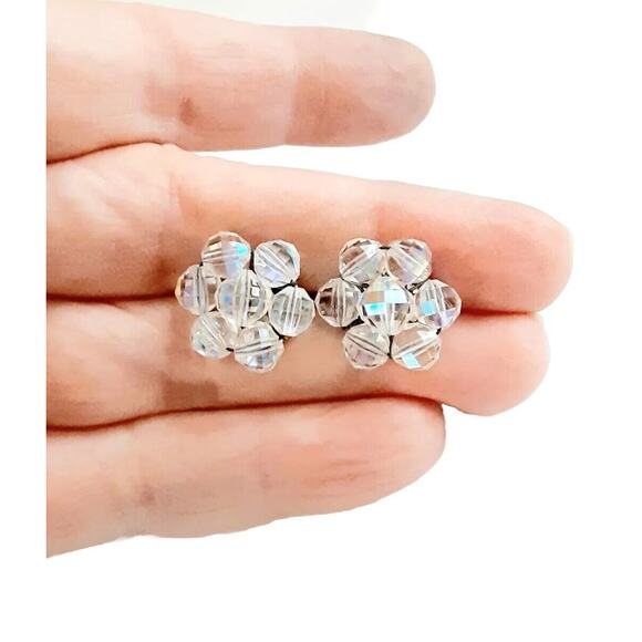 Vintage AB Crystal Cluster Screw Back Clip On Earrings Marked Pat Pend Lovely! - Picture 1 of 4